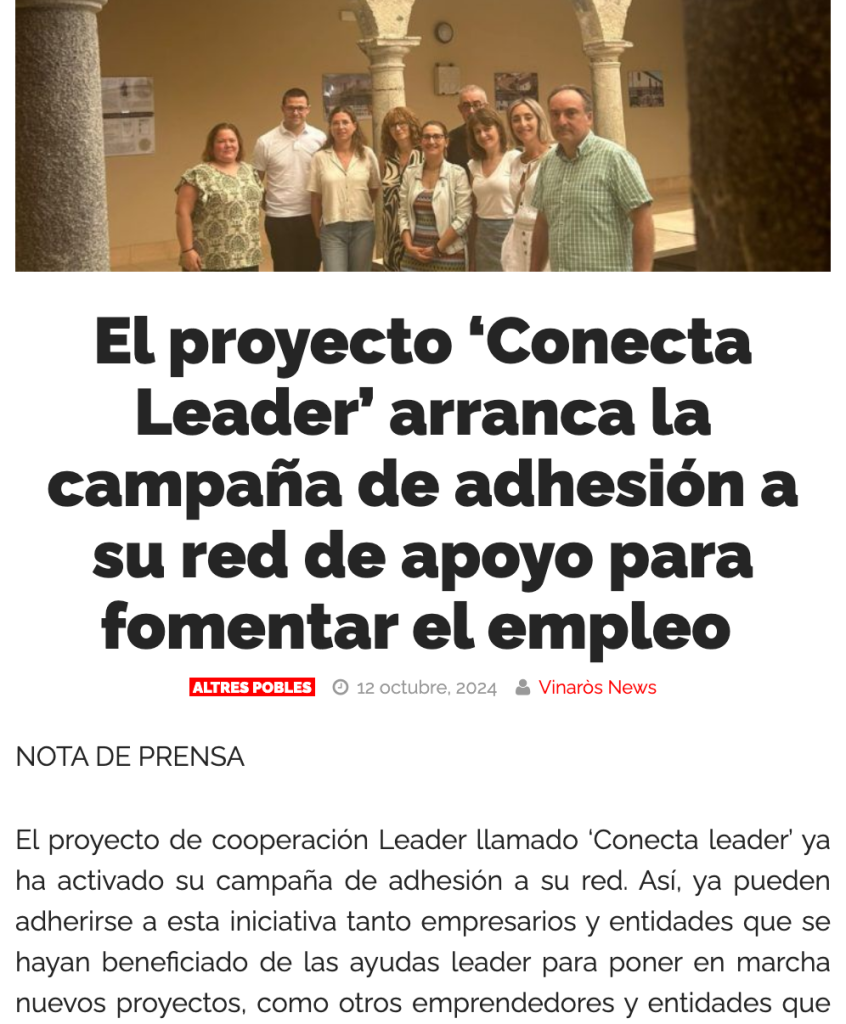 El proyecto ‘Conecta Leader’ arranca la campaña de adhesión a su red de apoyo para fomentar el empleo