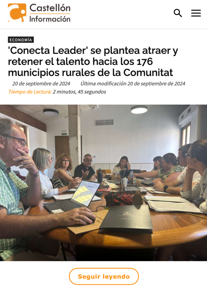 'Conecta Leader' se plantea atraer y retener el talento hacia los 176 municipios rurales de la Comunitat